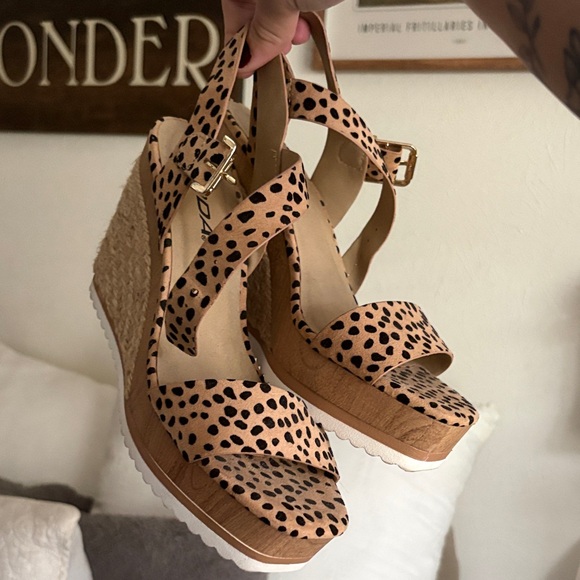 Soda Shoes - Wedge Sandals - Tan Leopard Print Platform Wedges